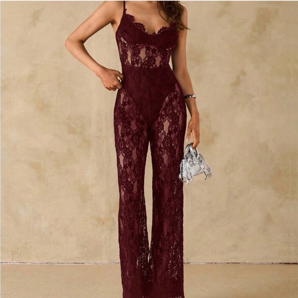 Elegant Lace Burgundy Red Jumpsuit XS